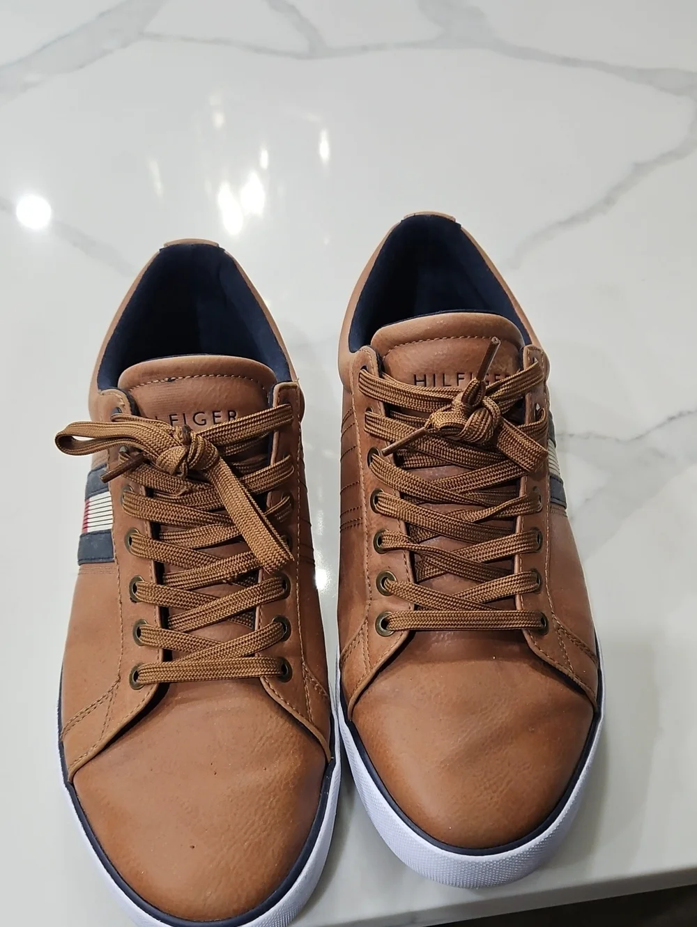 Tommy Hilfiger Men’s Tan Leather-Look Low-Top Sneakers